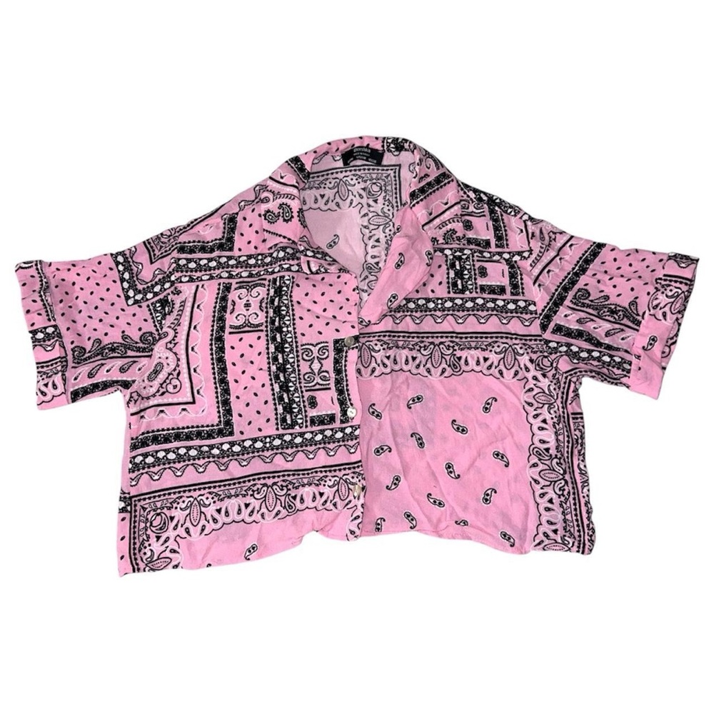 Bershka pink bandana button up shirt.